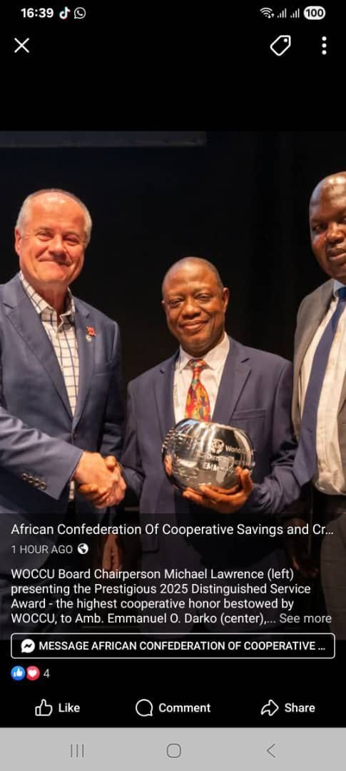 Amb. Emmanuel O. Darko earns global honour for advancing cooperative finance in Africa