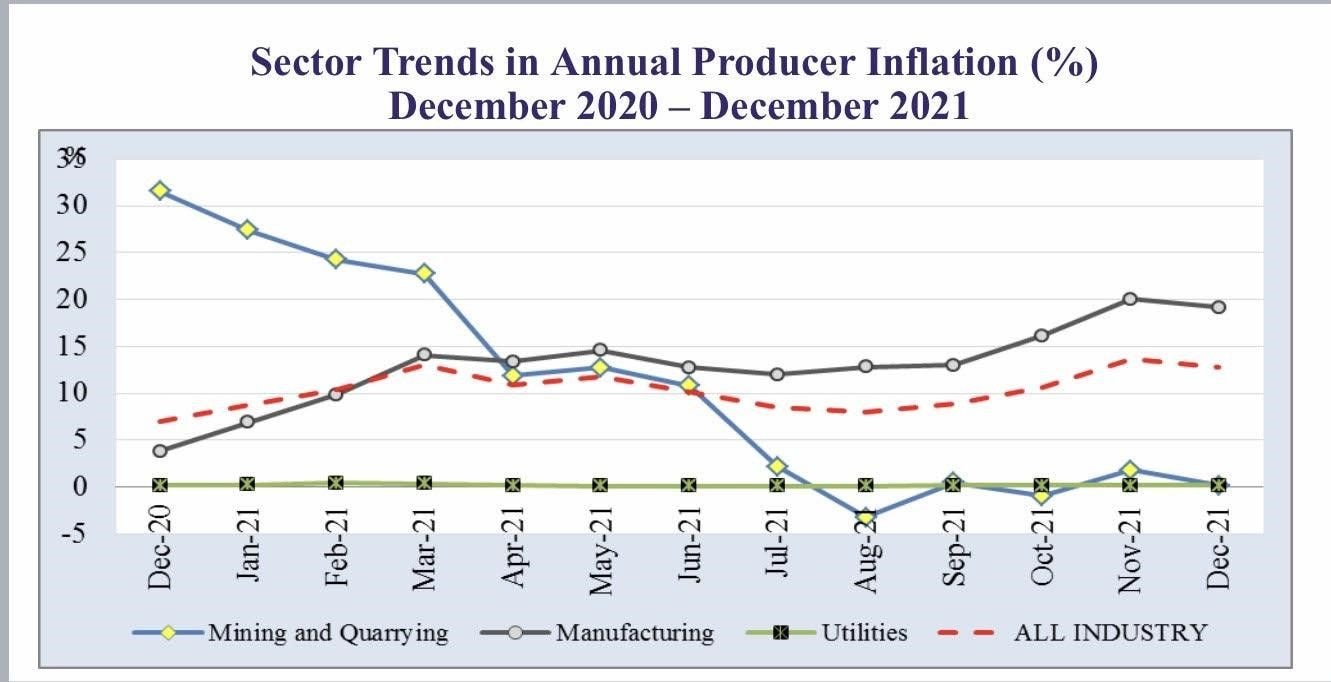 Producer price inflation closes the year at 12.8%