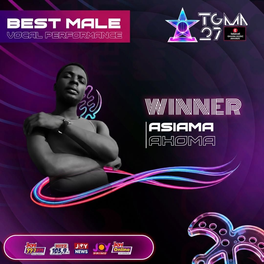 Asiama wins Best Male Vocal Performance with debut single Akoma